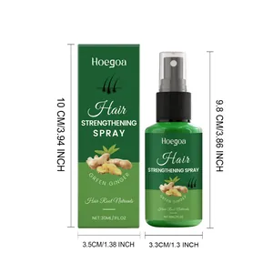 Hoegoa ginger hair strengthening spray 30ml with detailed product and box size measurements