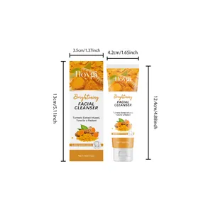 Detailed dimensions of Hoygi Turmeric Brightening Facial Cleanser 30g tube and box
