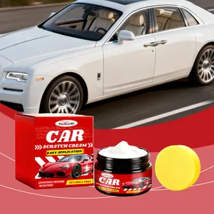 Crema rimuovi graffi Homonth con spugna e sfondo auto di lusso bianca elegante