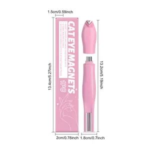 Detailed size measurements for pink cat eye nail art magnet tool and packaging box