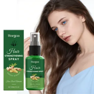 Hoegoa ginger hair strengthening spray 30ml with professional model for scalp care