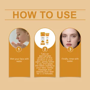 Instructional guide showing how to use turmeric facial cleanser for skin care