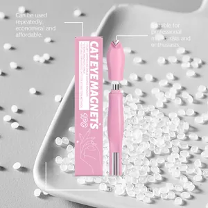 Detailed view of pink cat eye nail magnet tool and packaging box for professional manicures.