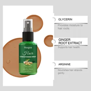 Detail view of Hoegoa hair strengthening spray showing ginger and glycerin ingredients