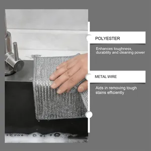 Detailansicht eines Drahtspültuchs mit Polyester- und Metalldraht-Eigenschaften