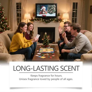 Scène de Noël chaleureuse avec kit d'huiles parfumées longue durée pour l'ambiance.