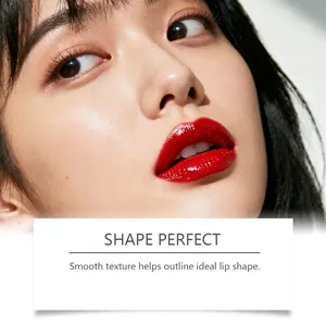 Close-up of vibrant red moisturizing lip liner showing smooth application on model's lips