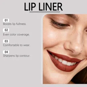 Detaillierte Nahaufnahme der rotbraunen Lippenkonturenstift-Ergebnisse auf vollen Lippen.