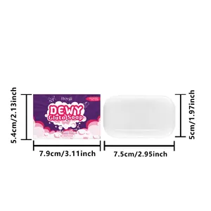 Dimension view of HOYGI Dewy Glutathione Soap bar and packaging with precise measurements.
