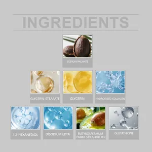 Detailed view of premium skincare ingredients for Glutathione soap including Shea Butter