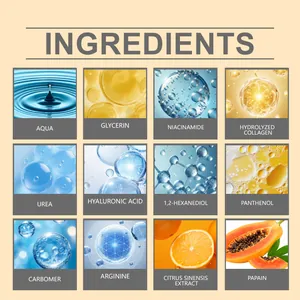 Detailed ingredient list for moisturizing facial cleansing gel featuring niacinamide and urea