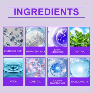 Liste d'ingrédients pour dentifrice incluant menthol et hydroxyapatite.