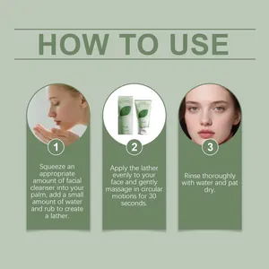 Guide d'utilisation du nettoyant visage hydratant HOYGI Centella pour soin de peau.