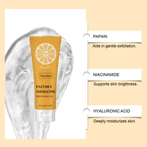 Viareline brightening gel detail showing clear texture and main ingredient benefits
