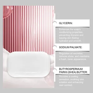 Detail view of moisturizing glutathione soap showing key skin-soothing ingredients.