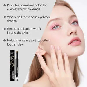 Dettaglio della matita per sopracciglia taupe 2-in-1 Zephoco con look trucco professionale