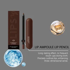 Moisturizing lip ampoule and lip pencil set in brown for long-lasting glossy finish