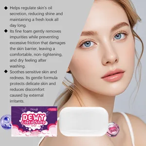 Close-up of HOYGI Dewy Gluta Soap with text detailing skin benefits and results.