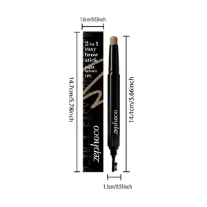 Crayon sourcils zephoco 2-en-1 châtain clair avec dimensions du produit et détails d'emballage.
