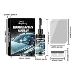 Detailed dimensions of Rayhong windshield crack repair kit components in cm and inch