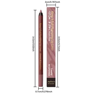 Vue détaillée du crayon à lèvres repulpant Peach Pink avec dimensions et son emballage