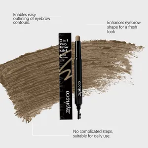 Vue détaillée du crayon à sourcils 2-en-1 zephoco brun clair avec son emballage.