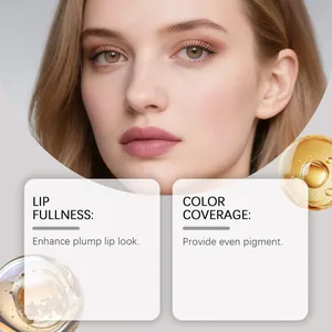 Gros plan de l'effet crayon à lèvres rose pêche pour le volume et la couvrance.