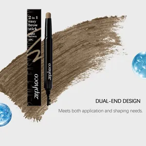 Détail du crayon à sourcils double embout châtain clair avec brosse et texture