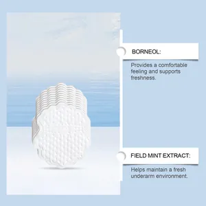 Detailed view of breathable underarm sweat pads showing Borneol and Mint extract benefits