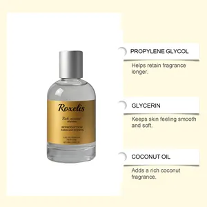Vista dettagliata di Roxelis Rich Coconut Eau de Parfum con i benefici degli ingredienti.