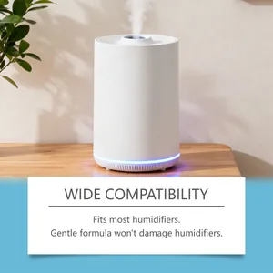 Detailed view of humidifier emitting mist using gentle purifying cleaner formula