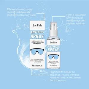 Dettaglio spray antiappannante Jue Fish con benefici per lenti dentali e ottiche.