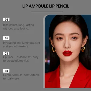 Professional beauty portrait of Asian model featuring vibrant red lip ampoule pencil