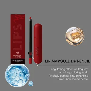 Close-up detail of moisturizing lip ampoule and lip pencil set with matte finish