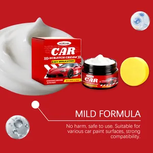 Vista dettagliata della crema riparazione graffi Homonth con spugna e testo formula delicata