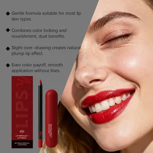 Red lip ampoule and lip pencil set providing a matte finish and smooth application