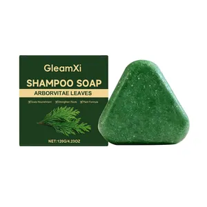 GleamXi Lebensbaumblätter Shampoo-Seife mit grüner pflanzlicher Produktverpackung.
