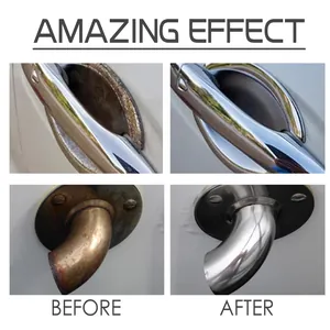 Comparison showing the before and after rust removal effect on metal car door handles