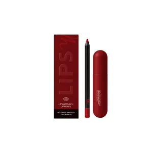 Professional matte red lip gloss and lip liner makeup set with elegant packaging
