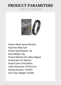 Detailed specifications of HOEXE zinc alloy magnetic sports bracelet with packaging