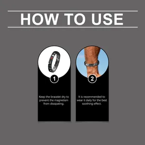 Detailed usage guide for magnetic sports bracelet showing wearing and care tips.