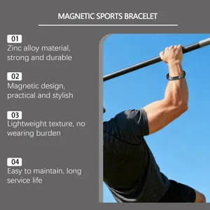 Detail showing a black magnetic sports bracelet worn during outdoor pull-up exercises.