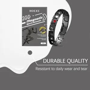 Detail view of HOEXE black magnetic sports bracelet with durable zinc alloy linked design.