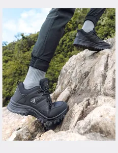 Durable men's black hiking shoes with non-slip sole for outdoor mountain climbing action