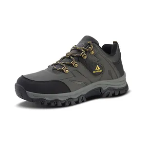 Men's waterproof hiking shoes in grey and black with non-slip rugged rubber sole