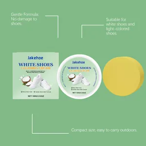 Vue détaillée du kit de crème de nettoyage pour chaussures JAKEHOE avec éponge.