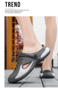 Detail of breathable grey beach clogs for men with comfortable EVA sole
