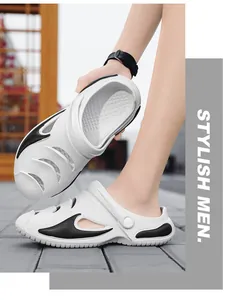 Lightweight white men's beach clogs with breathable holes and versatile two-way strap