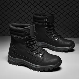 Durable men's high-top tactical combat boots for outdoor hiking and training.