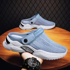 Sandali Casual da Uomo Traspiranti in Flyknit per la Spiaggia Estiva Ciabatte a Due Vie Traforate con Suola Spessa Antiscivolo Scarpe Sportive